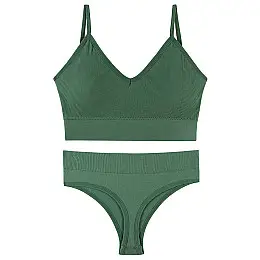 Комплект жіночого білизни Lesko 1608# Хакі XL 85 ABC труси і топ у рубчик безшовний