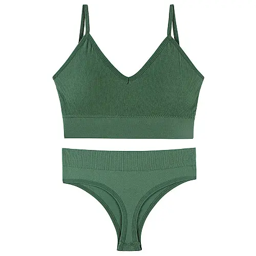 Комплект жіночого білизни Lesko 1608# Хакі XL 85 ABC труси і топ у рубчик безшовний