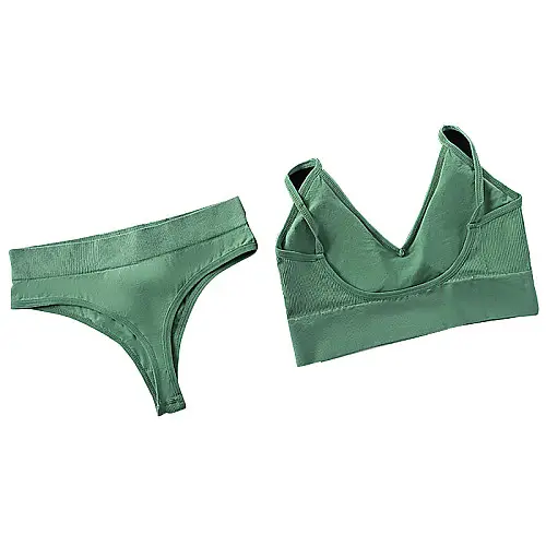 Комплект жіночого білизни Lesko 1608# Хакі XL 85 ABC труси і топ у рубчик безшовний