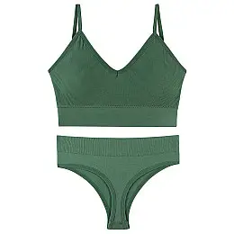 Труси і топ Lesko 1608# Хакі L 80 ABC безшовний комплект жіночого білизни в рубчик (12247-68311)