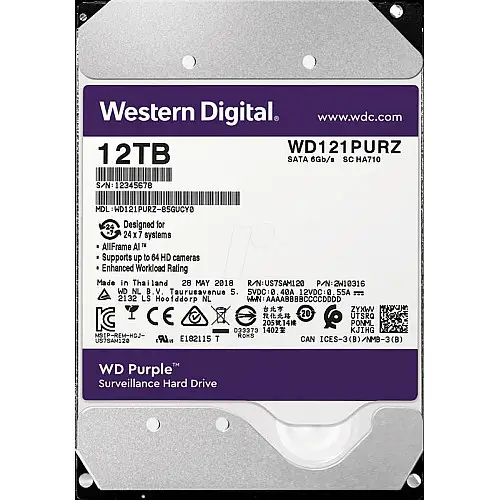 Накопичувач HDD SATA 12.0TB WD Purple 7200rpm 256MB (WD121PURZ)