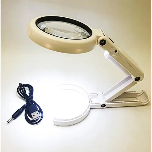 Настольная лупа с LED подсветкой - лупа трансформер UKC FS75 5/11 X с подсветкой 8 Led Белый