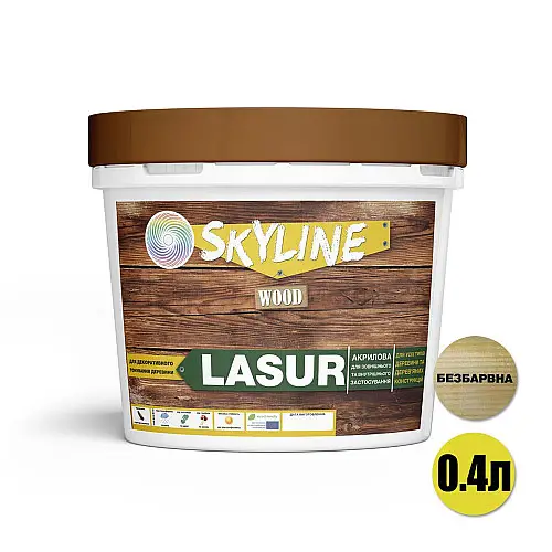 Лазурь декоративно-защитная для обработки дерева SkyLine LASUR Wood Бесцветная 400 мл