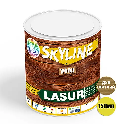 Лазурь декоративно-защитная для обработки дерева SkyLine LASUR Wood Дуб светлый 750 мл