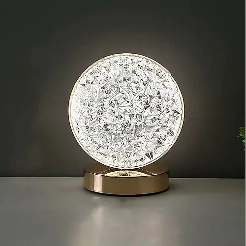 Настольная светодиодная кристаллическая лампа RIAS Round Diamond Gold