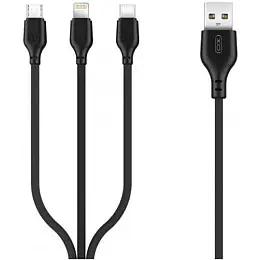 Універсальний кабель USB (3 в 1) XO NB103 microUSB-iPhone-Type C 1m Black