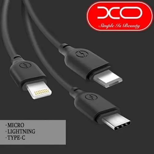 Універсальний кабель USB (3 в 1) XO NB103 microUSB-iPhone-Type C 1m Black