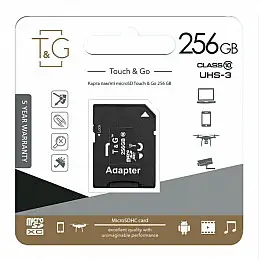 Карта пам'яті з адаптером T&G Micro SDXC 256gb UHS-3 Class 10 Чорний