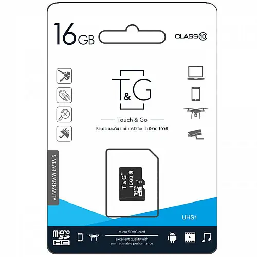 Карта памяти T&G Micro SDHC 16gb UHS-1 10 Class Черный