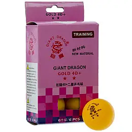 Набор мячей для настольного тенниса 6 штук GIANT DRAGON GOLD 40+2* MT-6561 (целлулоид, d-40мм) Оранжевый (PT0567)