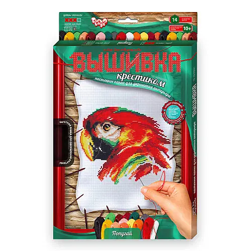 Вышивка крестиком на растяжке с рамкой Попугай Dankotoys (VK-02-04)