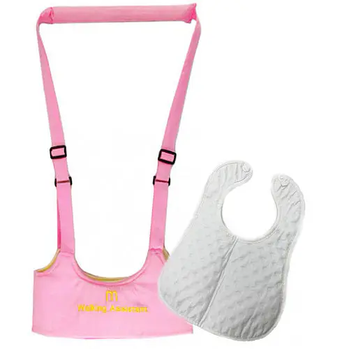 Набір дитячі віжки-ходунки Walking Assistant Moby Baby Рожевий та Слюнявчик на кнопці (n-1054)