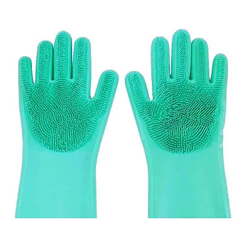 Рукавички зі щіткою MHZ для прибирання та миття посуду Kitchen Gloves 5511 One Size Бірюзовий