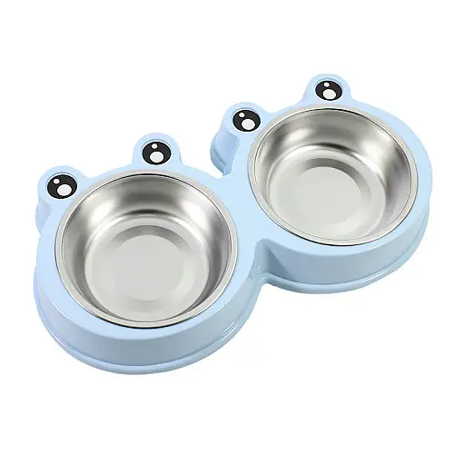 Миска для котів та собак подвійна 36*20*5,5 см Taotaopets Frog 135501 Блакитний