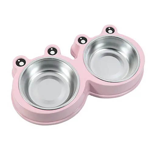 Миска для котів та собак подвійна 36*20*5,5 см Taotaopets Frog 135501 Рожевий