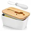 Масленка с ножом керамическая с бамбуковой крышкой Mine Cooking House 650 мл Белый (hub_c6ebcp)