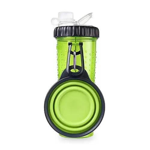 Бутылка для тварин Snack-Duo для води і корму зі складною мискою Green (3_03743)