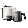Дорожный чайный набор Lesko заварник + 4 пиалы Black с чехлом 350 ml стеклянный для пуэра