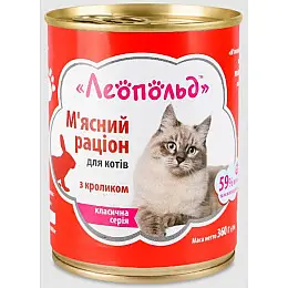 Консервований корм для котів Леопольд М'ясний раціон з кроликом металева банка 360 г