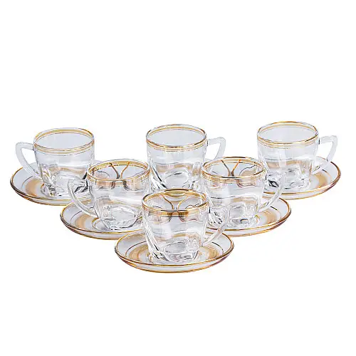 Чайный сервиз на 6 персон стеклянный TS Kitchen Clear желтый (HP570)