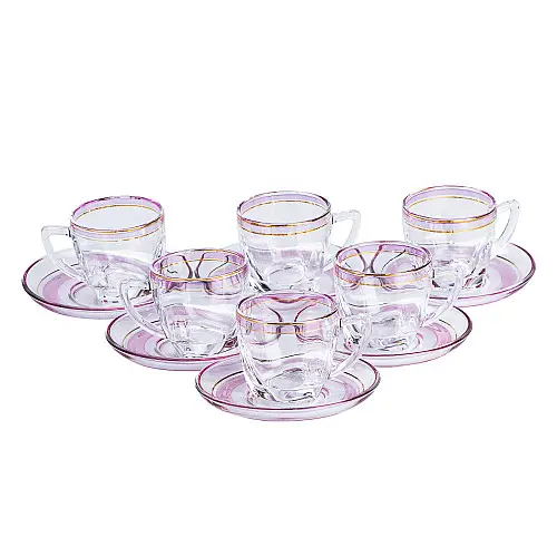 Чайный сервиз на 6 персон стеклянный TS Kitchen Clear розовый (HP571)