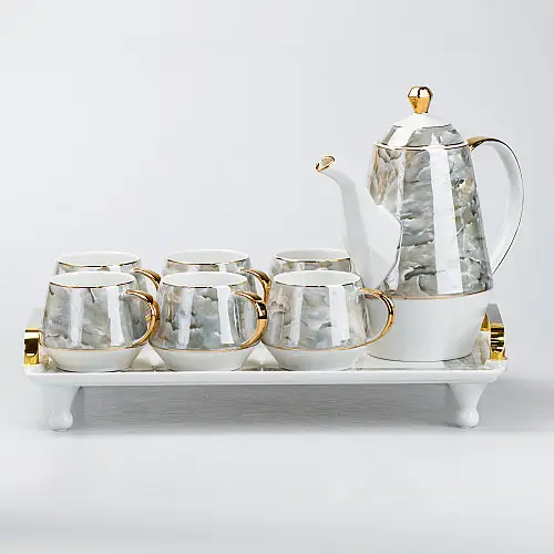 Чайный сервиз на 6 персон 8 предметов TS Kitchen мрамор (HP6166)