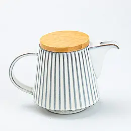 Чайник керамический заварочный с бамбуковой крышкой TS Kitchen 850 мл белый (HP7211W)
