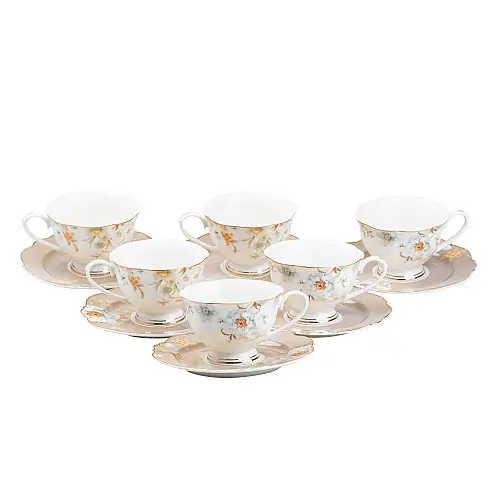 Чайный сервиз на 6 персон керамический TS Kitchen Rose hip белый (HP23412)