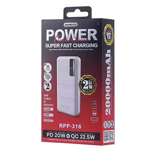 УМБ 20000mAh REMAX Noah RPP-316 QC білий