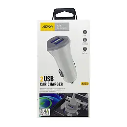Автомобільне зарядне пристрій Aspor A903 (2USB/3.4A) - білий