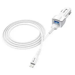 Автомобільне зарядне пристрій Avantis A910 Grand style (2USB/2.4A) + USB кабель Lightning - білий