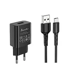 Сетеве зарядний пристрій Avantis A820 (1USB/2.4A) + USB кабель Type-C - чорний