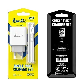 Сетевий зарядний пристрій Avantis A825 (1USB/2.1A) + USB кабель Lightning - білий