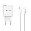 Сетеве зарядний пристрій Aspor A826 PD (20W/USB/Type-C) + кабель Type-C – Type-C - білий