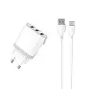 Сетеве зарядне пристрій Aspor A813 (3USB/3.4A) + USB кабель Lightning - білий