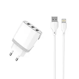 Сетеве зарядне пристрій Aspor A813 (3USB/3.4A) + USB кабель Lightning - білий
