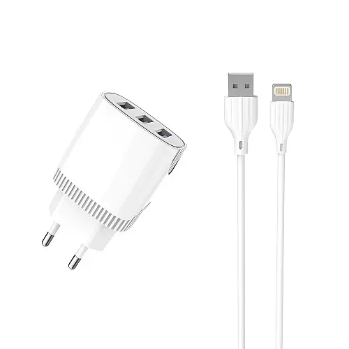 Сетеве зарядне пристрій Aspor A813 (3USB/3.4A) + USB кабель Lightning - білий