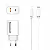 Сетевий зарядний пристрій Aspor A806 Fast Charger (USB/USB-C/3A/33W) + кабель Type-C – Lightning - білий