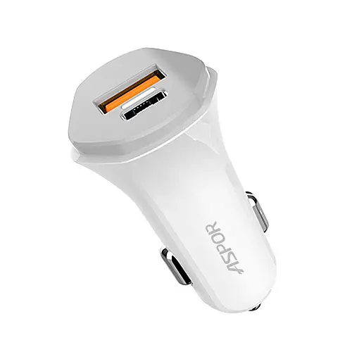 Автомобільне зарядне пристрій Aspor A906 PD (USB-C/3A/20W) + кабель Type-C – Type-C - білий