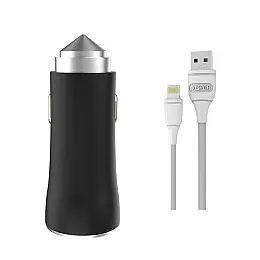 Автомобільне зарядне пристрій Aspor A918 Metal LED (2USB/3.4A) + кабель USB – Lightning - чорний