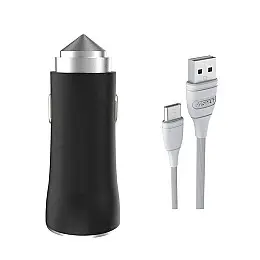 Автомобільне зарядне пристрій для Aspor A918 Metal LED (2USB/3.4A) + кабель USB – Type-C - чорний