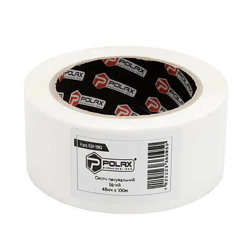 Клейка стрічка Polax скотч упаковочний 45мм х 100м Білий (101-190)