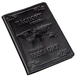 Кожаная обложка на паспорт з картою та рамкою SHVIGEL 13982 Чорна