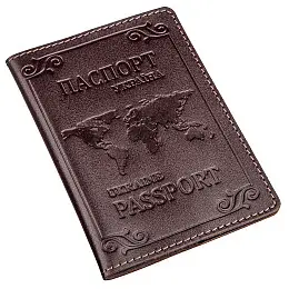 Кожана обкладинка на паспорт з картою та рамкою SHVIGEL 13983 Коричнева