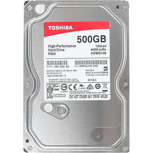Накопичувач HDD SATA 500GB Toshiba P300 7200rpm 64MB (HDWD105UZSVA)