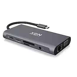 USB-хаб XON SmartHub 10 в 1 Ethernet VGA HDMI 3.5 Audio SD/TF Type-C 3xUSB3.0 Серый (UHCHP104300G 5252)