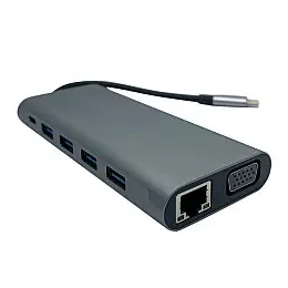 USB-хаб XON SmartHub 12 в 1 Ethernet VGA HDMI 3.5 Audio SD/TF 2xType-C 4xUSB3.0 Серый (UHCHP126300G 6198)