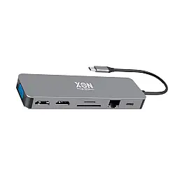 USB-хаб XON SmartHub 13 в 1 Ethernet VGA 2xHDMI 3.5 Audio SD/TF 2xType-C 2xUSB3.0 2xUSB2.0 Серый (XUCHP134322G 5290)