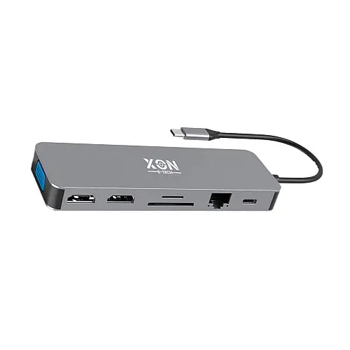 USB-хаб XON SmartHub 13 в 1 Ethernet VGA 2xHDMI 3.5 Audio SD/TF 2xType-C 2xUSB3.0 2xUSB2.0 Серый (XUCHP134322G 5290)