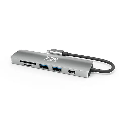 USB-хаб XON SmartHub 6 в 1 SD/TF + Type-C + USB3.0 + 2хUSB2.0 Серый (UHCHP062322G 5139)